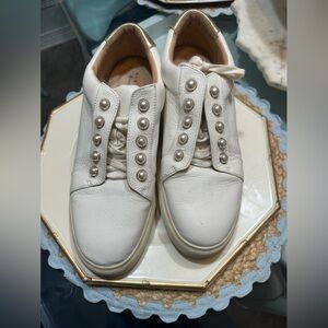 Alex Marie Cream Leather Sneakers with Button Accents